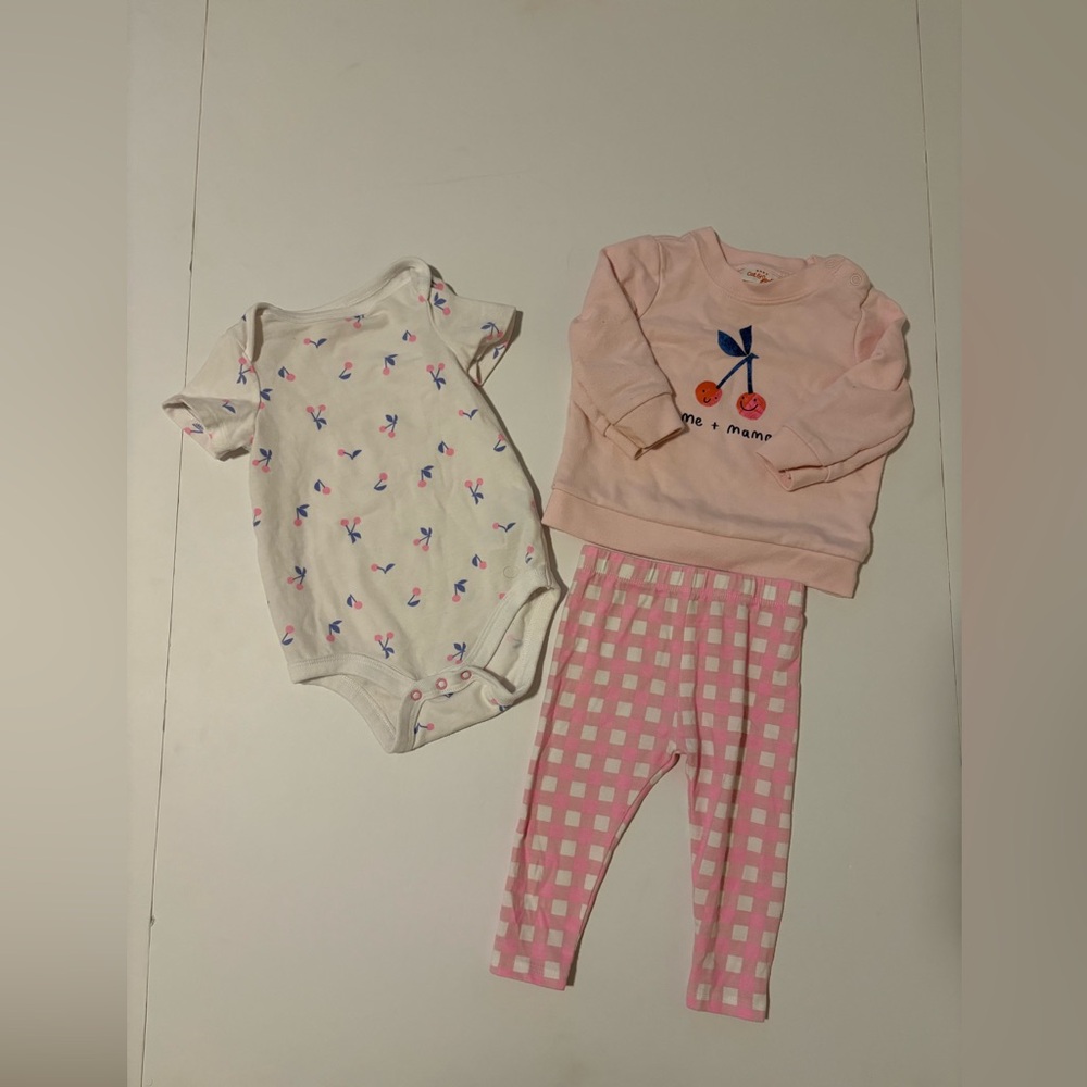 Cat & Jack Pink and White Cherry Baby Set 3-6M